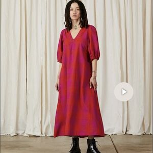 Ali Golden Double V Neck Pink Silk Dress XS